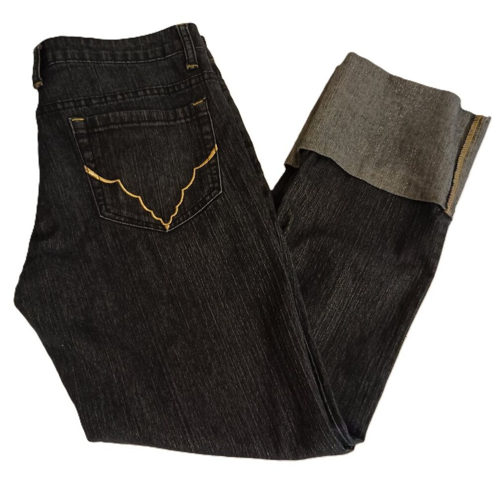 Y2K Crest Low Rise Jeans Gold Sparkle Threaded Denim & Detail Juniors Size 9/10